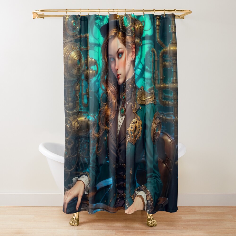 Engineer Portrait Of Steampunk Artisan Velora Vellania Mesmerizing AI Concept Art by Xzendor7 Decorative Art Print Show Curtain