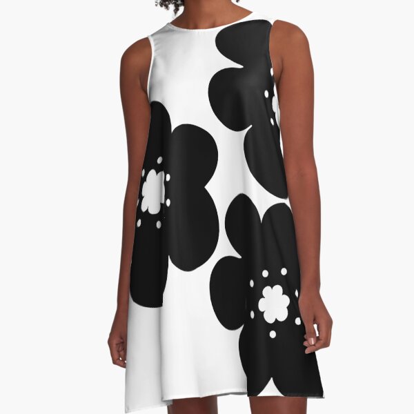 Item preview, 60's 70's Retro Scandinavian Flowers Black Flowers White Background designed and sold by MellowCat.