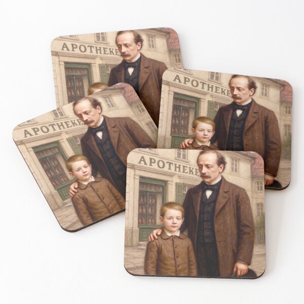 Item preview, The pharmacist and his son in front of the pharmacy designed and sold by Steffani Lehmann.