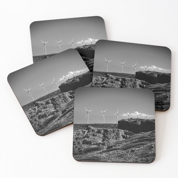 Item preview, Minimalist Wind Turbines in the Desert – Greyscale Art  designed and sold by AlishaWatson.