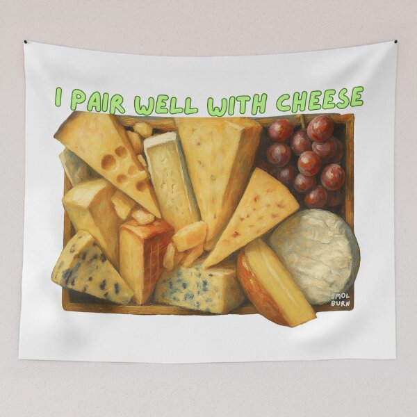 Item preview, I Pair Well With Cheese Shirt | Cheese Lover Gift | Foodie Art Tee | Wine & Cheese Funny Saying | Painted Cheese Pun Tote Mug Print designed and sold by smolburndesign.