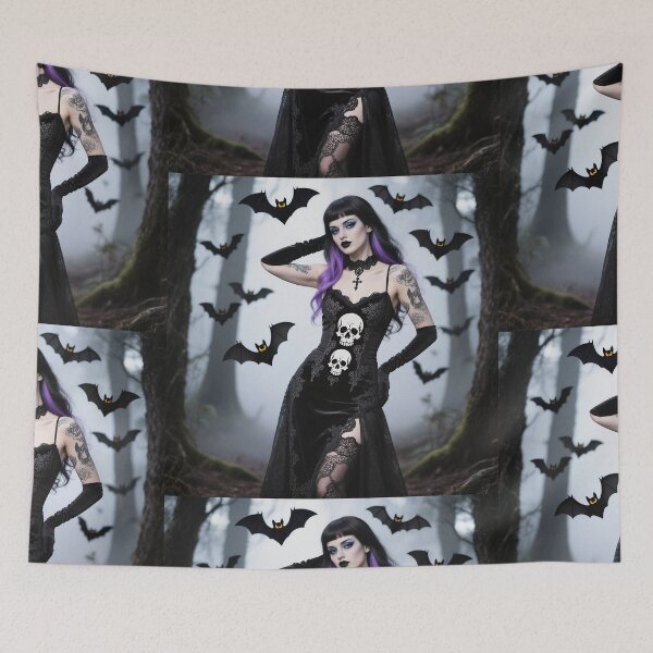 Item preview, Gothic woman posing in black dress designed and sold by Vintage Designs +.