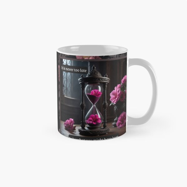 Item preview, It Is Never Too Late – Elegant Hourglass & Floral Motivational Quote Art designed and sold by dreamparlor.