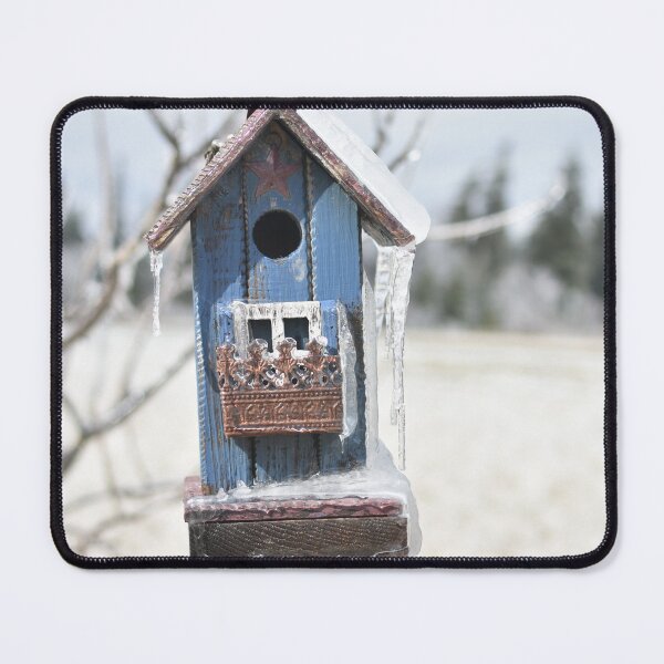 Item preview, Rustic Blue Birdhouse Iced Over – Canadian Winter Storms in Nature designed and sold by AlishaWatson.