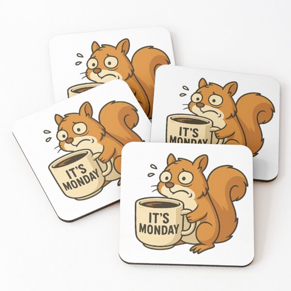 Item preview, Funny Squirrel Holding Coffee – Tired Monday Mood Animal Meme – by ElimsArtss designed and sold by ElimsArtss.