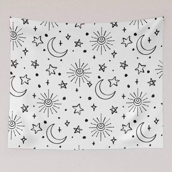 Item preview, Hand Drawn Celestial Objects in Black Pattern designed and sold by Farissa Designs.