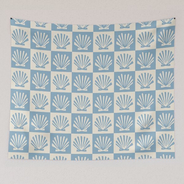 Item preview, Minimal Coastal Checkerboard with Seashell Motif designed and sold by trajeado14.