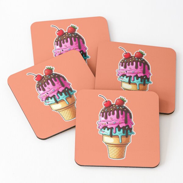 Item preview, Colorful Dripping Ice Cream Cone with Cherry and Strawberry  designed and sold by PrintBreeze.