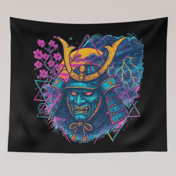 Item preview, Samurai Cherry Blossom Retro Vaporwave designed and sold by TomFrontierArt.