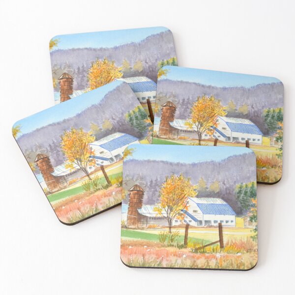 Item preview, Autumn Farmyard with Blue Roof Barn designed and sold by MerriliesBrush.