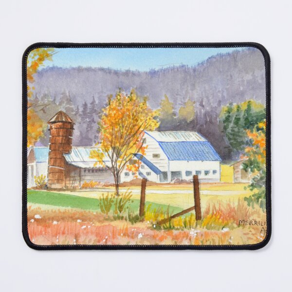 Item preview, Autumn Farmyard with Blue Roof Barn designed and sold by MerriliesBrush.