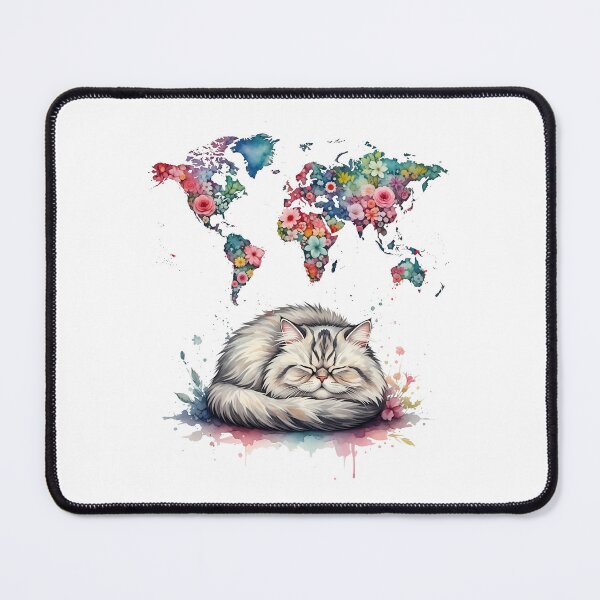 Item preview, Watercolor Cat Floral World Map designed and sold by zoughlal.