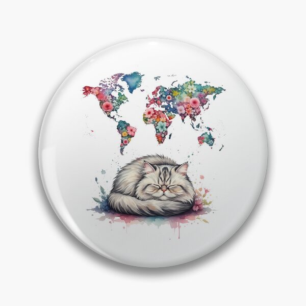 Item preview, Watercolor Cat Floral World Map designed and sold by zoughlal.