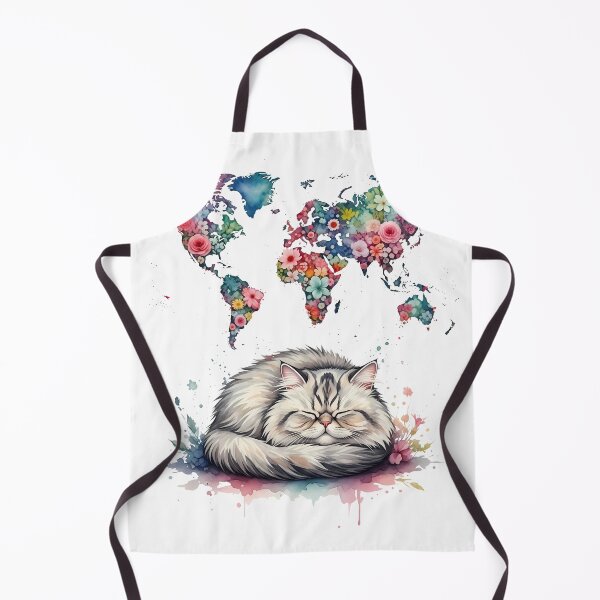Item preview, Watercolor Cat Floral World Map designed and sold by zoughlal.