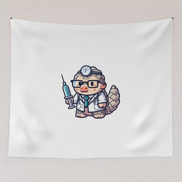 Item preview, Funny Cartoon Pangolin Doctor Holding Syringe designed and sold by Confuzz1ed.