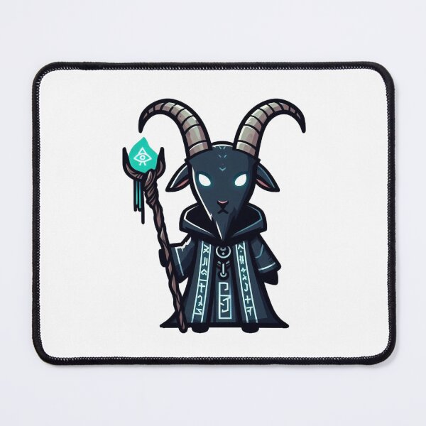 Item preview, Mysterious Cartoon Goat Wizard with Rune Cloak and Glowing Eye Staff designed and sold by Confuzz1ed.
