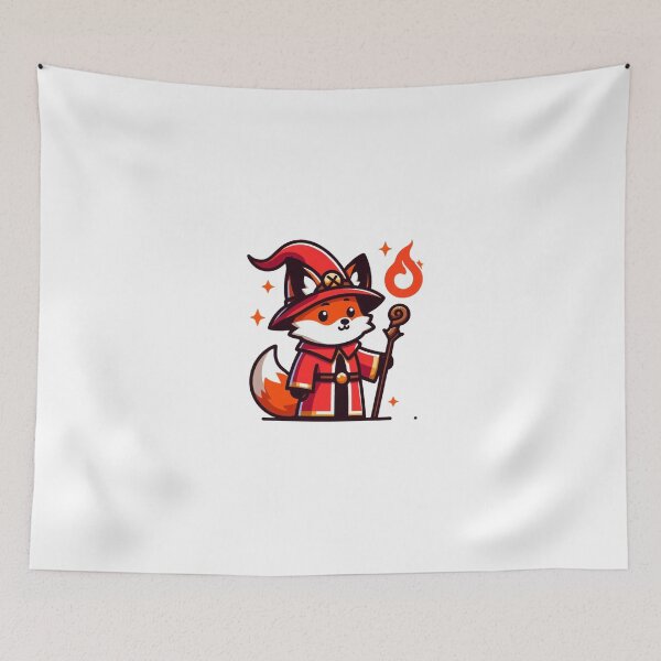 Item preview, Fiery Cartoon Fox Wizard with Red Robe and Fireball Staff designed and sold by Confuzz1ed.