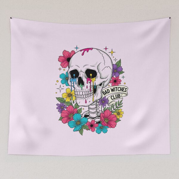 Item preview, Bad Witches Club - Colorful Floral Skull designed and sold by DropRomance.