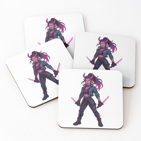 Item preview, Neon Demon Girl – Cyberpunk Warrior with Horns designed and sold by PrometheusStyle.