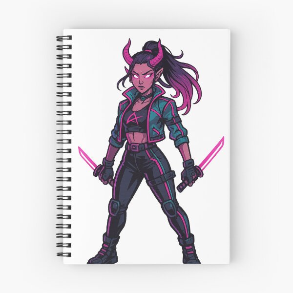 Item preview, Neon Demon Girl – Cyberpunk Warrior with Horns designed and sold by PrometheusStyle.