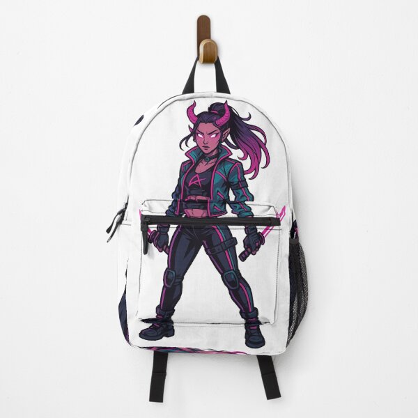 Item preview, Neon Demon Girl – Cyberpunk Warrior with Horns designed and sold by PrometheusStyle.