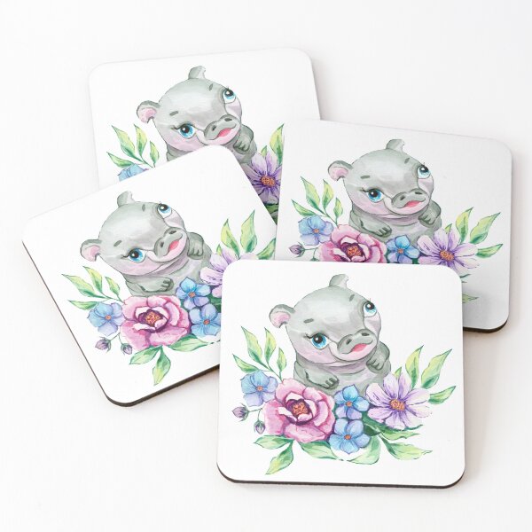 Item preview, Sweet Serenity – Baby Hippo & Cosmos Watercolor Art designed and sold by Lubakeep-art.
