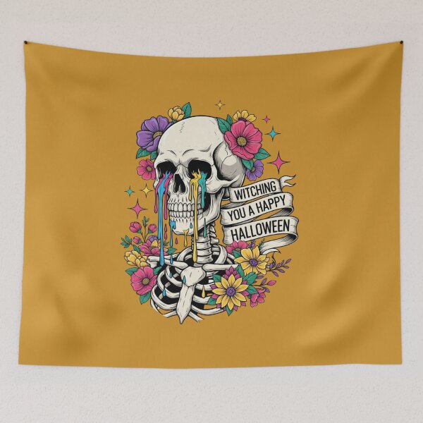 Item preview, Witching You A Happy Halloween - Colorful Floral Skull designed and sold by DropRomance.