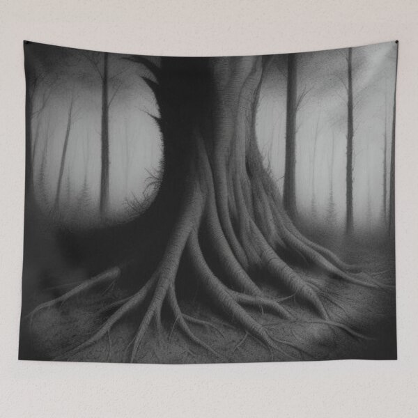 Item preview, Sinister Tree Roots in Haunted Foggy Forest designed and sold by Uniquely Yours.