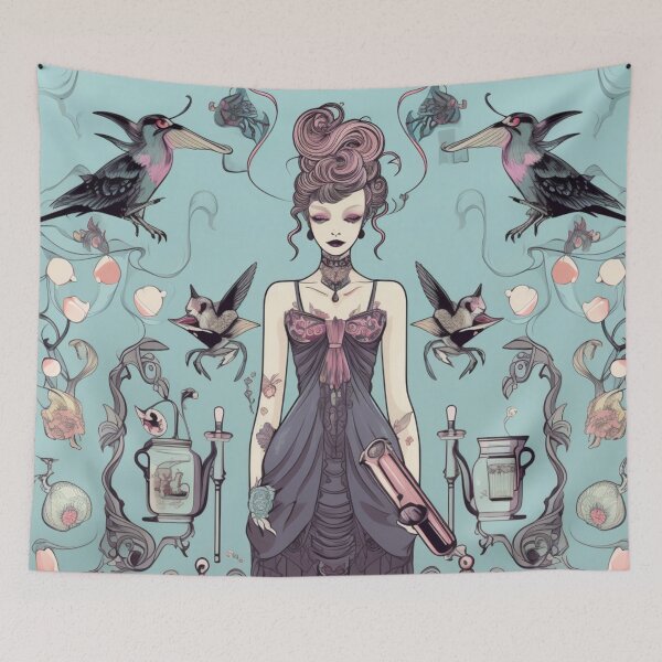 Item preview, Teal Pastel Gothic Print | Purple Hair Vintage Print  designed and sold by Radiant-Art.
