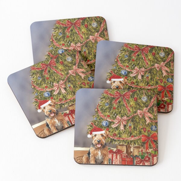 Item preview, Christmas Airedale Terrier Christmas Tree Dog Puppy Watercolor designed and sold by Magnolia Valley Art.
