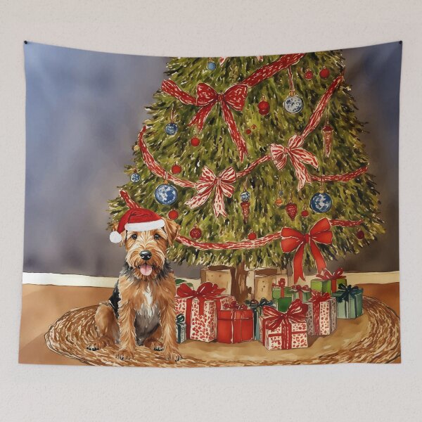 Item preview, Christmas Airedale Terrier Christmas Tree Dog Puppy Watercolor designed and sold by Magnolia Valley Art.