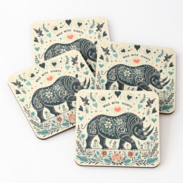 Item preview, Majestic Black Rhino "Walk with Giants": Hope for Wildlife - Scandinavian Folk Art by heidiannemorris © designed and sold by FOLK ART FUSION by heidiannemorris.