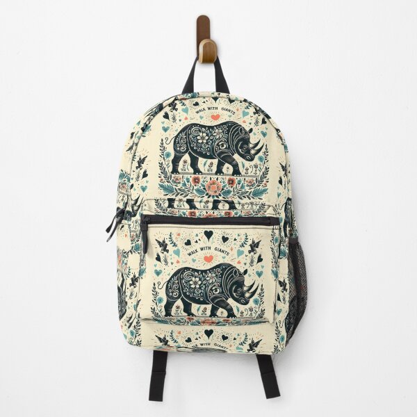 Item preview, Majestic Black Rhino "Walk with Giants": Hope for Wildlife  - Scandinavian Folk Art by heidiannemorris © designed and sold by FOLK ART FUSION.