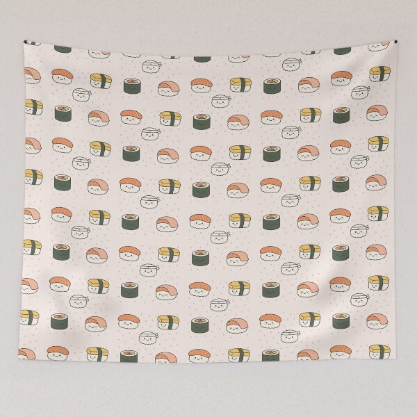Item preview, Smiley Sushi Set – Kawaii Nigiri & Maki Pattern designed and sold by Bramble99.