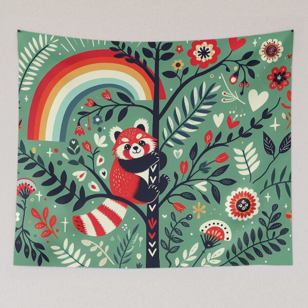 Item preview, Red Panda: Hope for Wildlife: Charming Tree Climber - Scandinavian Folk Art by heidiannemorris © designed and sold by FOLK ART FUSION by heidiannemorris.
