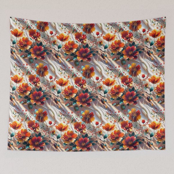 Item preview, Radiant Golden Hour Floral | Vibrant Orange & Red Poppies with Teal Leaves designed and sold by WHITE FANGS.
