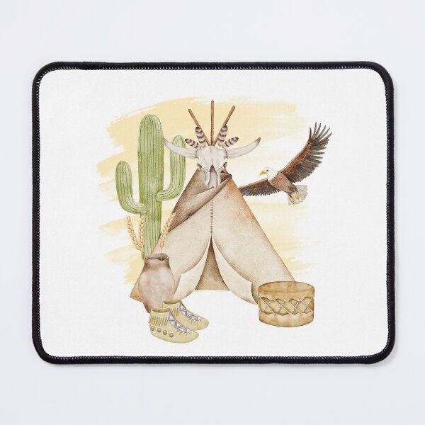 Item preview, Watercolor composition with teepee, bison skull, eagle, cactus, drum, and beads on a white background. Perfect for posters, packaging, prints, and boho-themed projects designed and sold by eves_aquadreams.