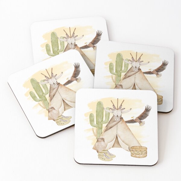 Item preview, Watercolor composition with teepee, bison skull, eagle, cactus, drum, and beads on a white background. Perfect for posters, packaging, prints, and boho-themed projects designed and sold by eves_aquadreams.