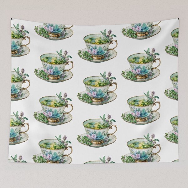 Item preview, Vintage Floral Teacup with Herbal Tea and Fresh Herbs designed and sold by Anastasiia Yurevych.