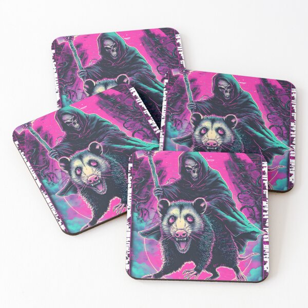 Item preview, Death Rides a Possum – Neon Vaporwave Glitch Possum Reaper Design designed and sold by JonHale.