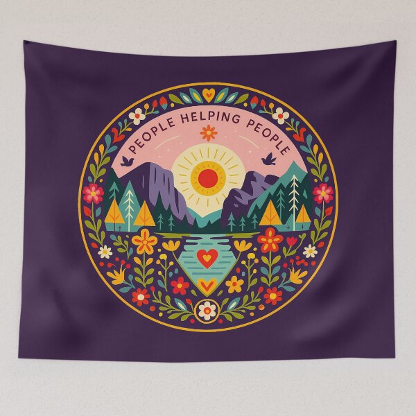 Item preview, "People Helping People" Yosemite Inspired - Scandinavian Folk Art by heidiannemorris © designed and sold by FOLK ART FUSION by heidiannemorris.