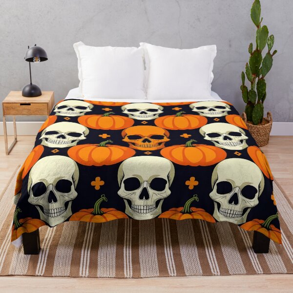 Item preview, Gothic Harvest Halloween Pumpkin & Skull Pattern designed and sold by WhimsicalThredz.