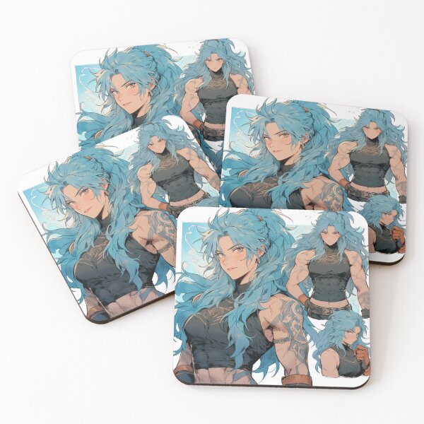 Item preview, Retro Anime Girl – Muscular Blue-Haired Warrior | 90s Aesthetic Art designed and sold by AxeWave.