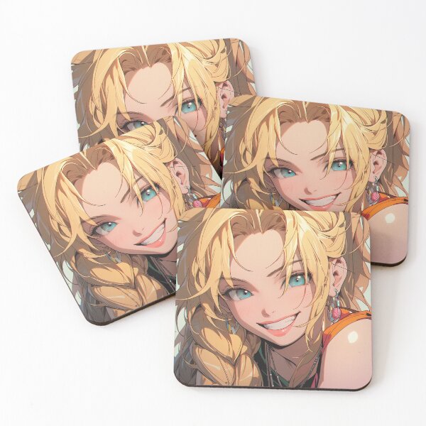 Item preview, 90s Style Anime Girl – Smiling Blonde with Braids & Earrings | Vibrant Manga Portrait designed and sold by AxeWave.