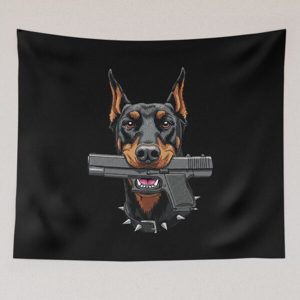 Item preview, Doberman Pinscher with a Gun designed and sold by TeeARTHY.
