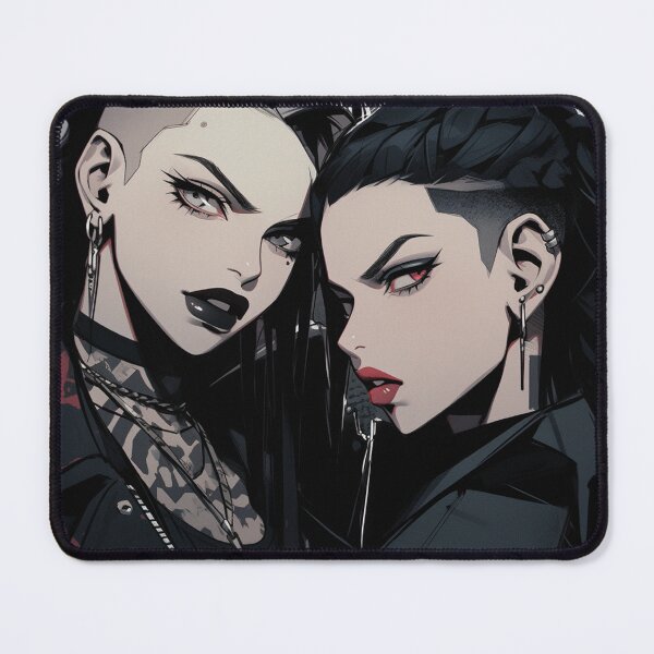 Item preview, Dark Duo – 90s Anime Gothic Girls with Braided Undercuts designed and sold by AxeWave.