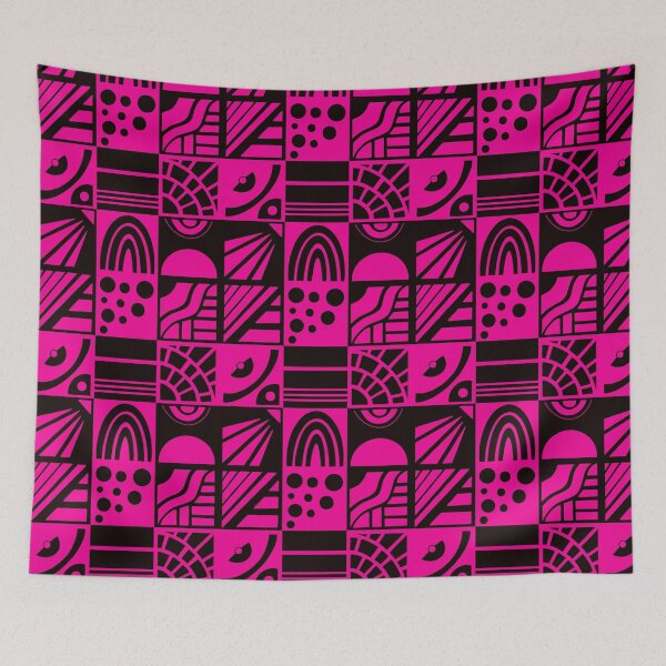 Item preview, Geometric Cheater Quilt in Black on Fushia designed and sold by Lynne Adams.