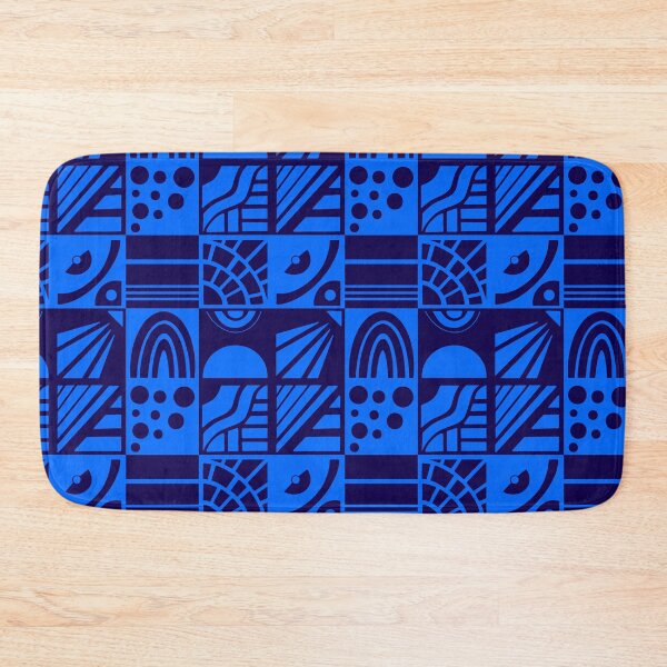 Item preview, Geometric Cheater Quilt in Black on Royal Blue designed and sold by Lynne Adams.