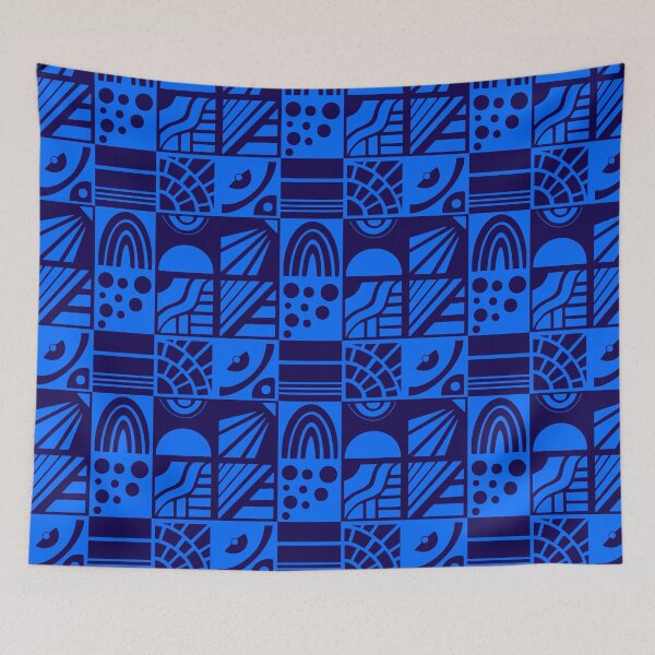 Item preview, Geometric Cheater Quilt in Black on Royal Blue designed and sold by Lynne Adams.