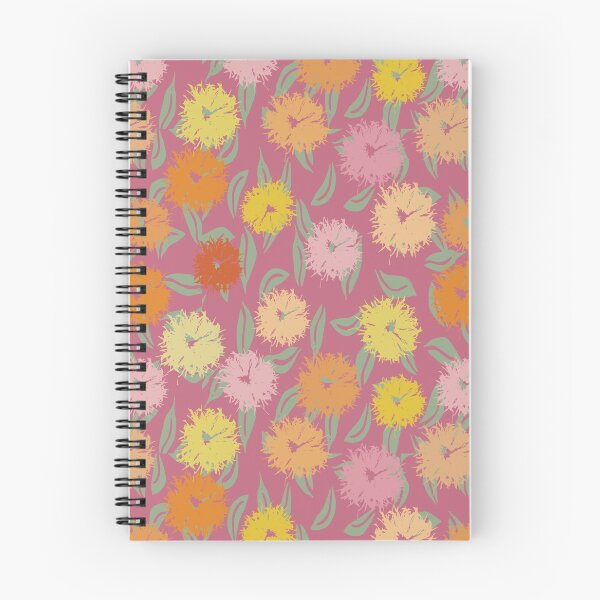Artikelvorschau, Pom Pom Dahlia Blumenmuster – Warm Sunset Garden Blooms auf Himbeere entworfen und verkauft von goodforsoulart.